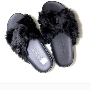 PINK Victoria's secret VS Criss Cross Faux Fur Slides Size Large 10